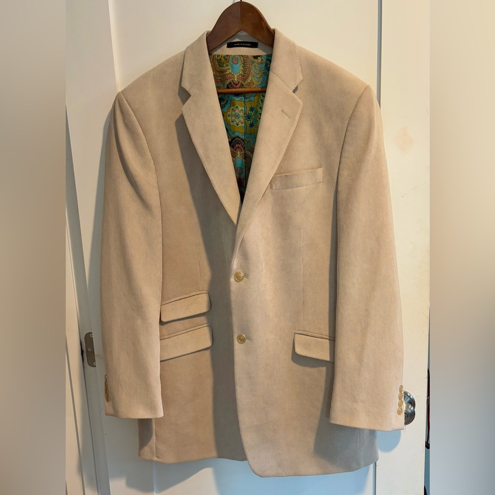 Sean John Corduroy Blazer Tan Paisley Lined Vintage Size 44 Sport Coat